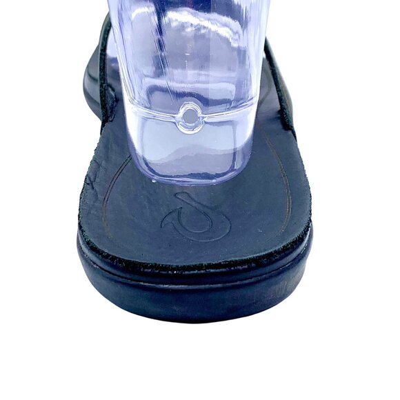 OluKai Aukai Beach Flip-Flop Sandals US 10 EU 40 Black Leather Upper Rubber Sole - Picture 6 of 10